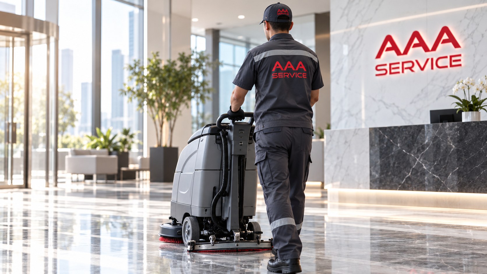 Профессиональная уборка AAA SERVICE в современном лобби